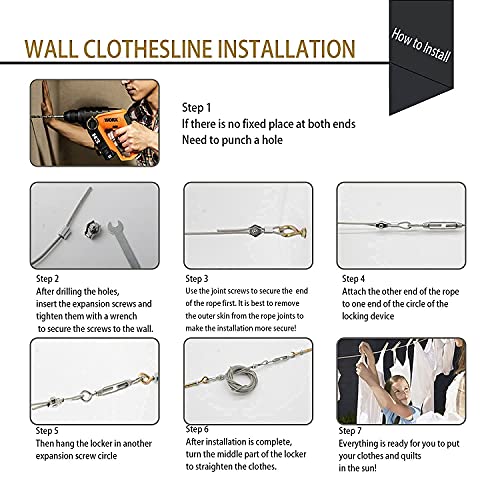 10Ft Heavy Duty Stainless Steel Clothesline - Windproof & Adjustable