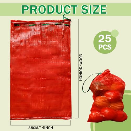 25 Pack Mesh Onion Bags - 14'' x 20'' Reusable Vegetable Storage