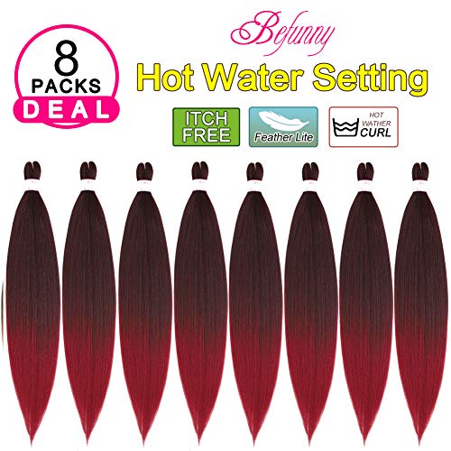 BEFUNNY 20 Inch Pre Stretched Braiding Hair - 8 Packs Ombre Black to Burgundy Red T1B/BUG