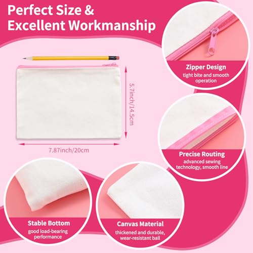 24Pcs Canvas Makeup Bags Bulk - Blank DIY Sublimation Cosmetic Pouches