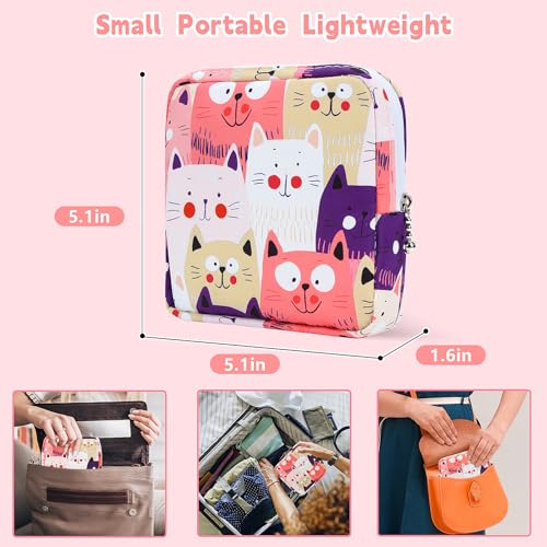 Likesing Cat Pink Mini Makeup Bag 5.1x5.1x1.6 in Nylon Travel Pouch for Women