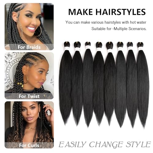 Roeula 14 Inch Pre-Stretched Braiding Hair Extensions - 8 Pack (Black)