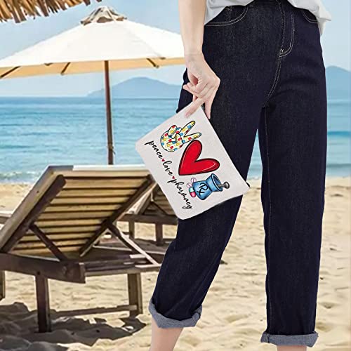 Peace Love Pharmacy Cosmetic Bag - Cotton Canvas Pharmacist Gift