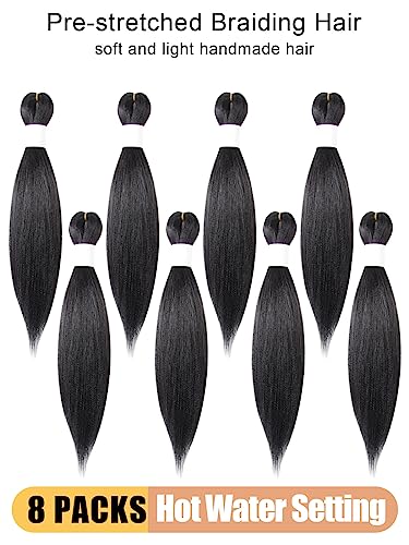 Black Pre-Stretched Braiding Hair 16 Inch - Natural Yaki Texture, 8 Packs, Model 1B