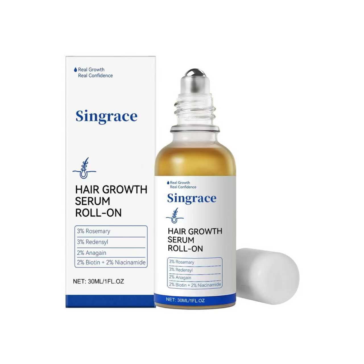 Hair Growth Serum for Thinning Hair - Strengthens & Thickens with Biotin | Fast-Absorbing Roll-On (30ml)