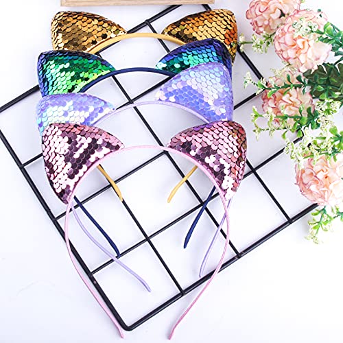 18-Piece Glitter Cat Ear Headband Set - Sparkly Sequin Party Accessories