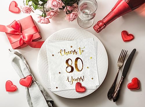 Cheers to 80 Years Cocktail Napkins - 50-Pack White 3-Ply
