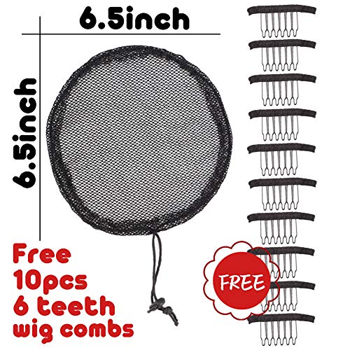 Nunify 5 Pcs Afro Puff Drawstring Ponytail Hair Nets with Combs - L/Round Size