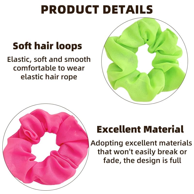 Neon Hair Scrunchies Set - 4 Vibrant Colors for 80s Party