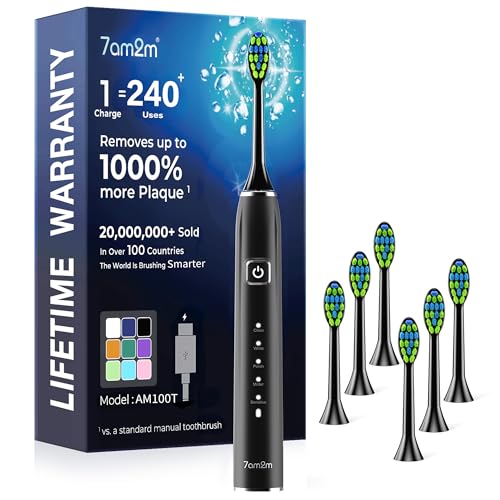 7AM2M Black Sonic Electric Toothbrush - 40,000 VPM, Type-C Charging