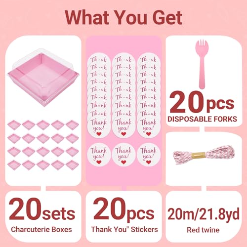 20 Pink Charcuterie Boxes with Clear Lids - Perfect for Parties