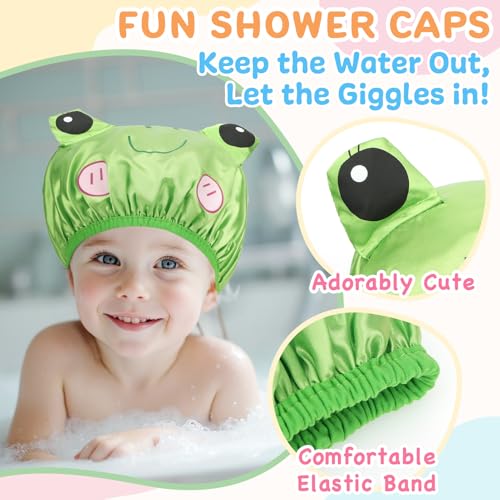 kilofly 3-Pack Reusable Animal Shower Caps for Kids & Adults Waterproof Bath Hats Set