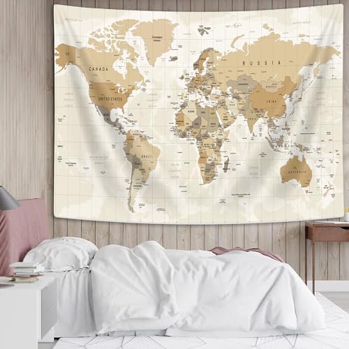 Vintage World Map Tapestry Wall Hanging - 40x30in