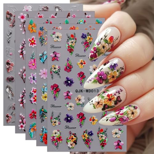Self-Adhesive Floral Nail Art Stickers - 6 Sheets for Spring & Summer