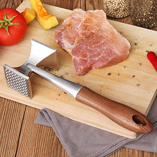 Heavy Duty Meat Hammer with Wooden Handle - 2-in-1 Tenderizer