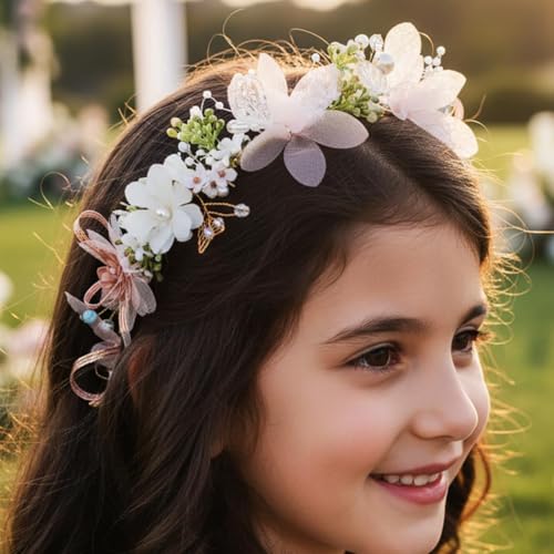 Campsis Pink Flower Girl Headpiece - Wedding Butterfly Headband (Pack of 2)