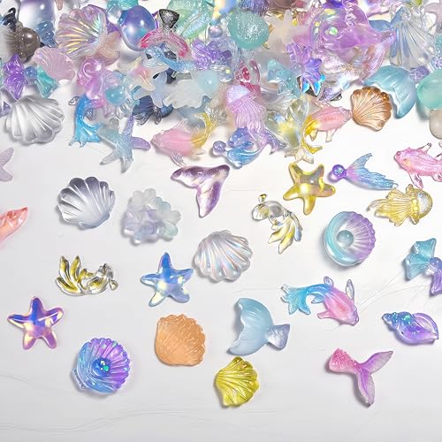 100PCS Summer Beach Nail Charms - 3D Starfish & Shell Gems