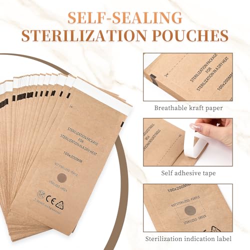150PCS 100mm x 200mm Self-Sealing Autoclave Pouches for Nail & Tattoo Tools