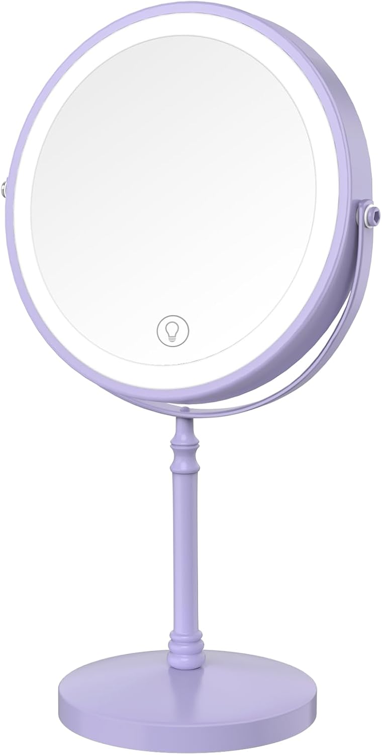 Double-Sided Makeup Mirror - 3000mAh Rechargeable Vanity Mirror | 1X/10X Magnification, Adjustable Brightness, 3 Colors