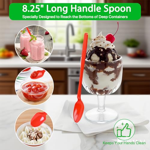 Heavy Duty Disposable Plastic Spoons - Long Handle for Ice Cream & Cocktails (96 Pack)