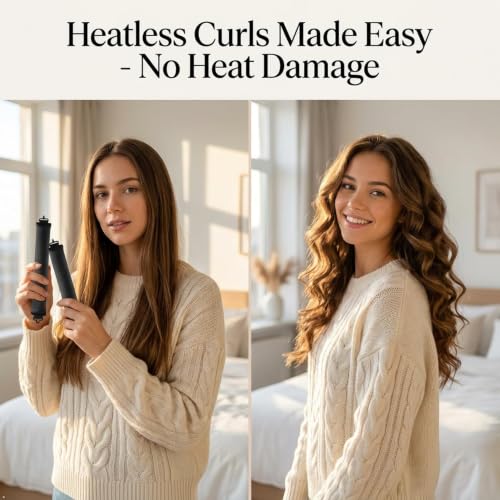 Liedrg Deep Black Heatless Hair Curlers Set - No-Heat Satin Velvet Overnight Curling Rods for All Hair Types