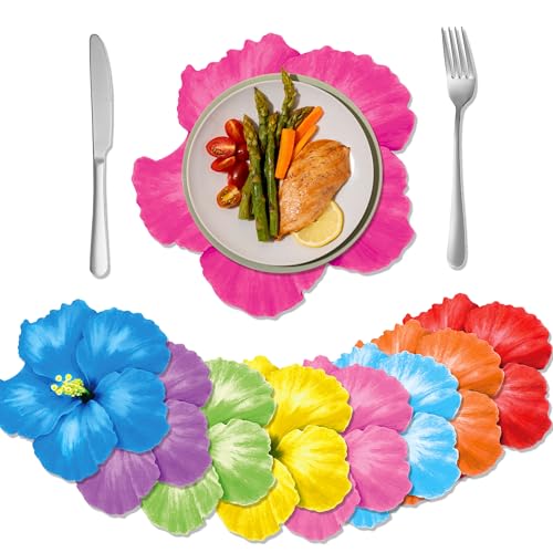 30 Pcs Hibiscus Flower Placemats - Colorful Disposable Table Mats