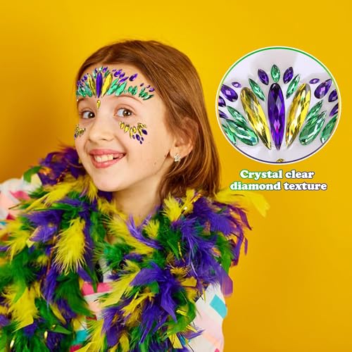 Wehhbtye Mardi Gras 8-Piece Face Jewel Stickers Self-Adhesive Glitter Eye Crystals