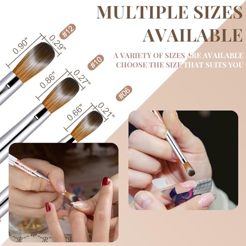 RIYUEXING Bronze Gold 3PCS Kolinsky Nail Brush Set - Size 6/10/12, Oval & Crimped, Professional Acrylic Nail Art Tools
