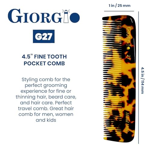 GIORGIO G27 Handmade Fine Tooth Pocket Comb, 2-Pack Tokyo Finish