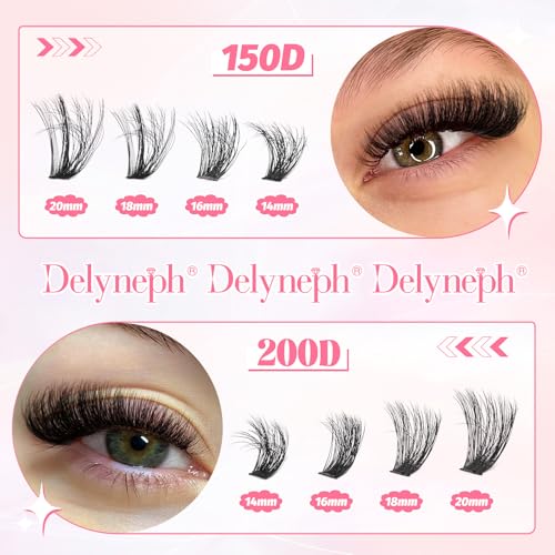 Fluffy Lash Clusters Kit 14-20MM D Curl Eyelash Extensions with Bond & Seal - DIY Wispy Lashes