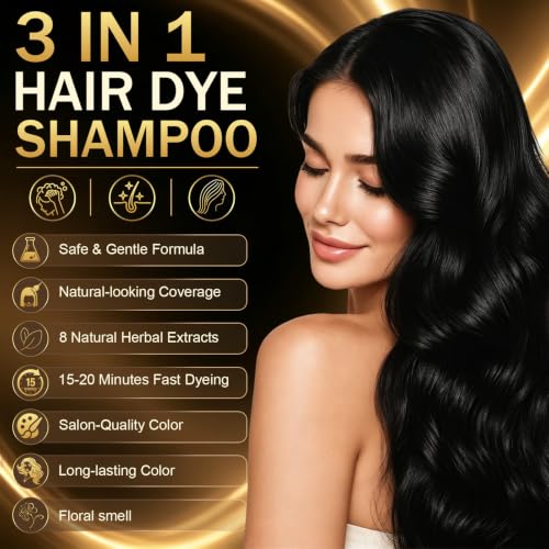 CPIEIOH Black Hair Dye Shampoo 3-in-1 Hair Color for Gray Coverage, Natural Botanical Formula, 15-Minute Salon-Quality Results