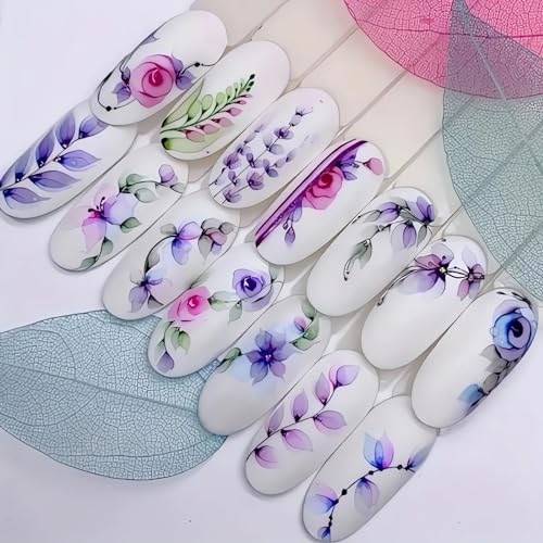 SINSEN Flower Nail Art Stickers - 12 Water Transfer Designs