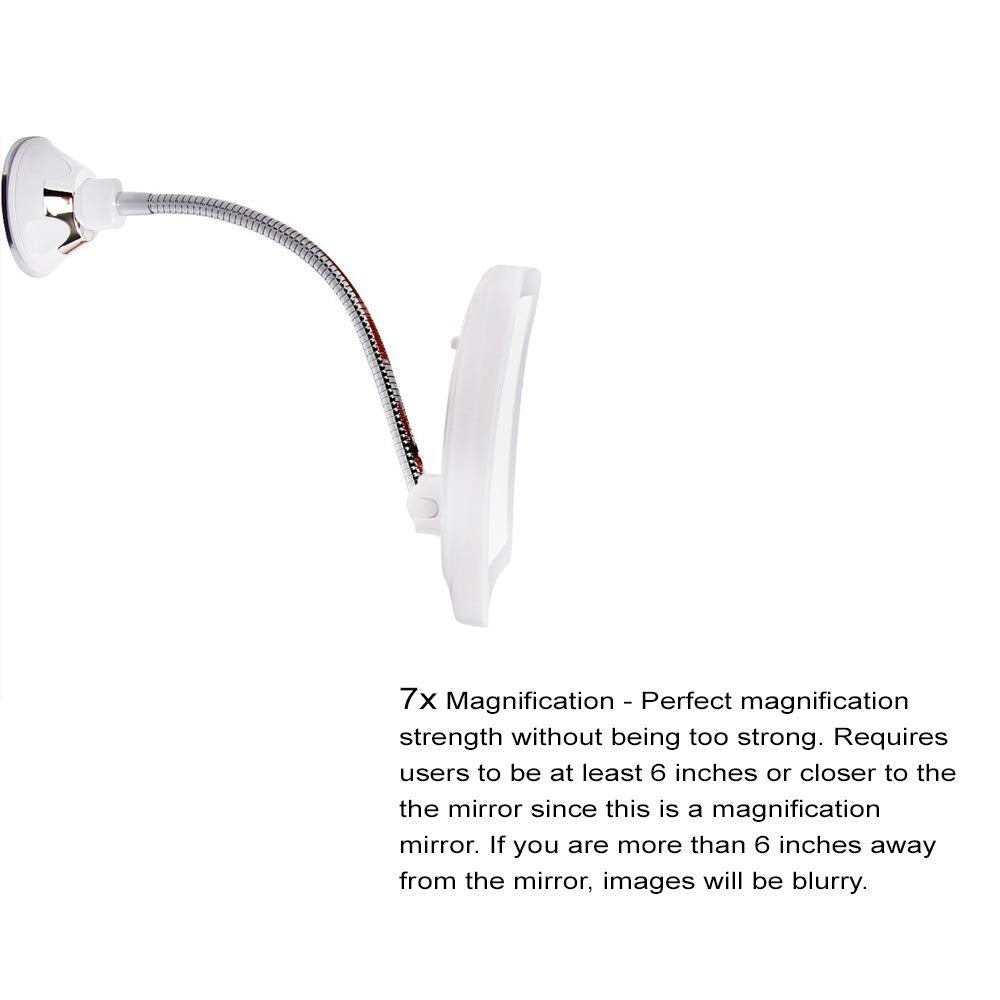 Makeup Mirror with LED Lights | 7X Magnification, Portable Cordless Design, Suction Cup & Flexible Gooseneck