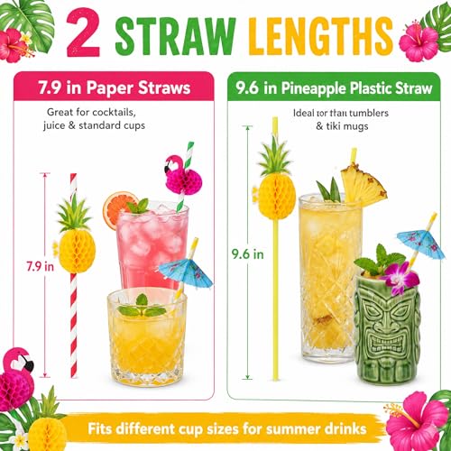 Tropical Party Straws Set - 100PCS 3D Flamingo & Pineapple Straws
