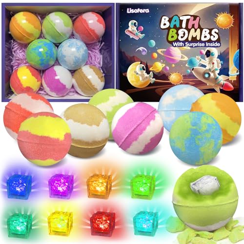 Lisotera Solar System Bath Bombs with Light Up Toys - Kid-Friendly Bubble Fizzies Gift Set