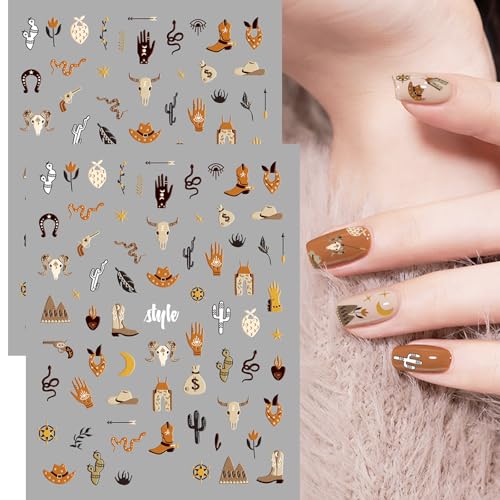Retro Cowboy Nail Art Stickers - 2 Sheets of Self-Adhesive Decals