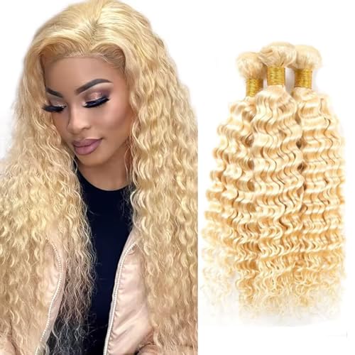 Vinmdonm 613 Blonde Deep Wave Human Hair Bundles - Brazilian Virgin Remy Hair