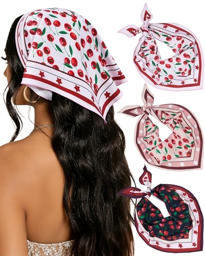 Mesovor Cherry 3 Pack Triangle Tie-Back Headbands - Stylish Hair Scarf Set