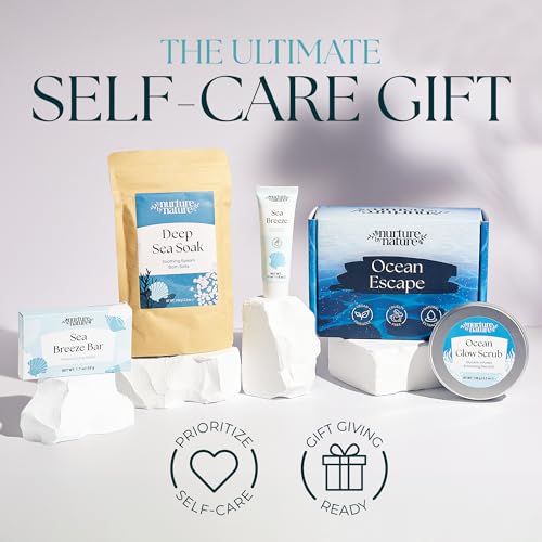 Ocean Escape Vegan Bath Gift Set with Body Scrub, Soap & Salts