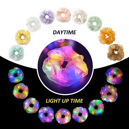 MUYANN Multi-Colored Light Up Scrunchies - Glow in the Dark Hair Ties (9pcs)