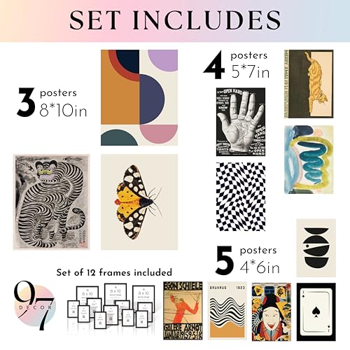 Eclectic Wall Art Prints Set - 12 Unframed Retro Decor for Home