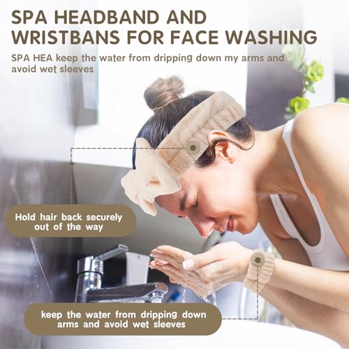 Microfiber Spa Headband and Wristband Set for Face Washing - 6pcs
