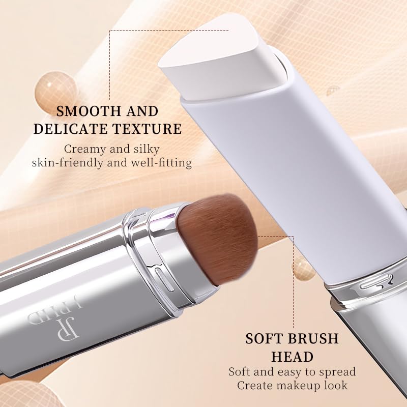 Color Changing Foundation Stick - 2-in-1 White & Natural | Includes Brush, Ideal for Mature Skin