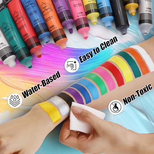 VIKUKIV 14-Color Water-Based Face & Body Paint Kit for Kids & Adults
