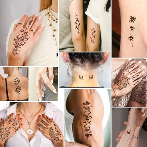 MuseLuxe 126 PCS Temporary Tattoos Stencils Kit,Temporary Tattoos Kit - 6 Pcs 2 Color(Brown Black) Ink with Gloves,DIY Body Art Painting for Women Men Adults Kids