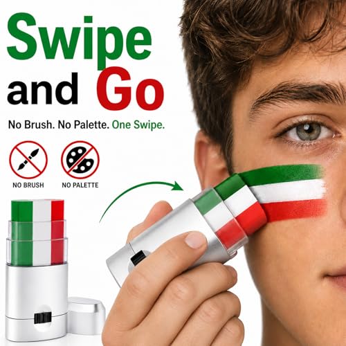 Mexican Eye Black,Mexico Green White and Red Patriotic Italy Flag Body Face Paint Stick for Fans,Waterproof Sport Face Paint for Soccer Baseball Softball Football Game Day Party,2 PCS