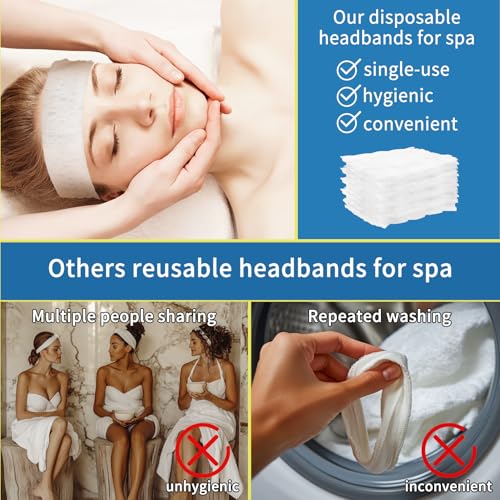 50 Disposable Elastic Headbands for Spa & Skincare - Non-Slip Hair Wraps