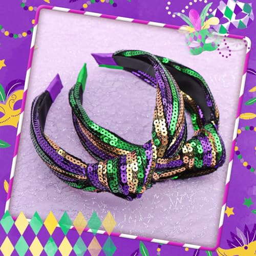 2Pcs Mardi Gras Glitter Headbands - Sequin Carnival Hair Accessories