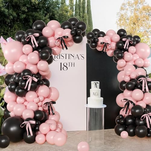 141-Piece Pink and Black Balloon Arch Kit for Celebrations
