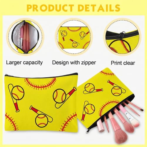 12 Pcs Softball Makeup Bags - Canvas Travel Toiletry Pouch for Team Gifts